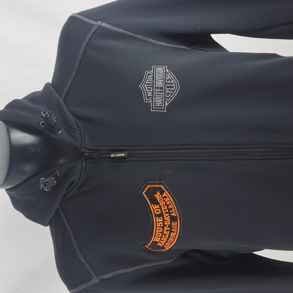 Harley Davidson embroidered men's large black full zip fittef hooded jacket - Picture 2 of 8